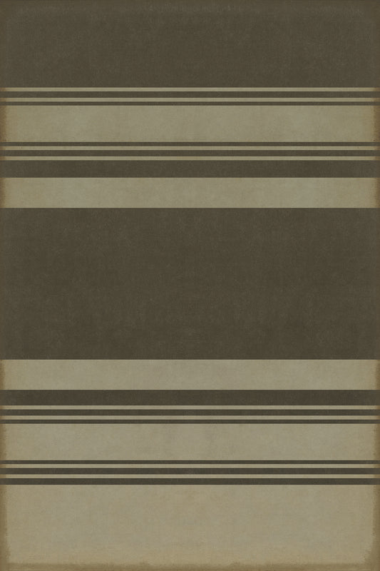 Pattern 50 Organic Stripes Black and Tan 24x36 Vintage Vinyl Floorcloth