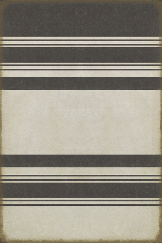Pattern 50 Organic Stripes Black and White 24x36 Vintage Vinyl Floorcloth