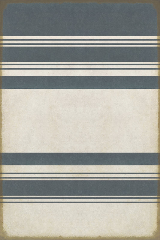 Pattern 50 Organic Stripes Blue and White 24x36 Vintage Vinyl Floorcloth