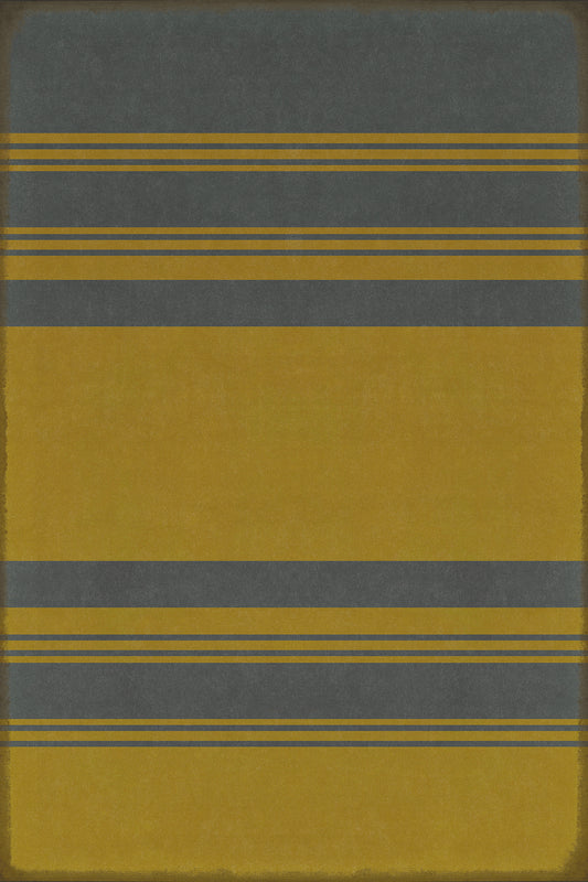 Pattern 50 Organic Stripes Blue and Yellow 24x36 Vintage Vinyl Floorcloth