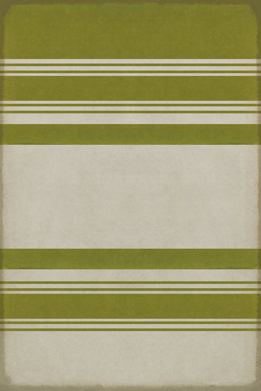 Pattern 50 Organic Stripes Green and White 24x36 Vintage Vinyl Floorcloth