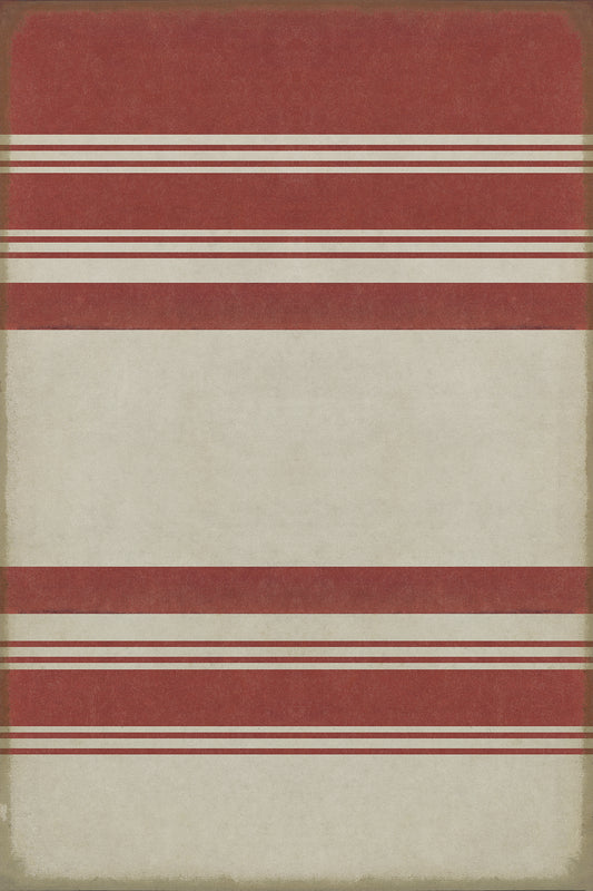 Pattern 50 Organic Stripes Red and White 24x36 Vintage Vinyl Floorcloth