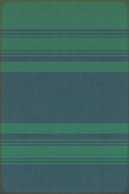 Pattern 50 Organic Stripes Teal and Blue 24x36 Vintage Vinyl Floorcloth