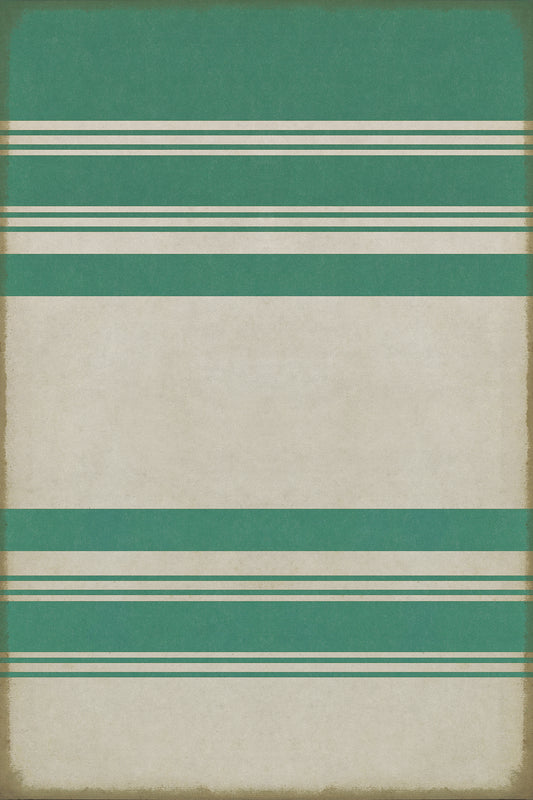 Pattern 50 Organic Stripes Teal and White 24x36 Vintage Vinyl Floorcloth