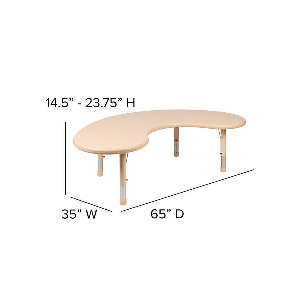 35"W x 65"L Half-Moon Natural Plastic Height Adjustable Activity Table