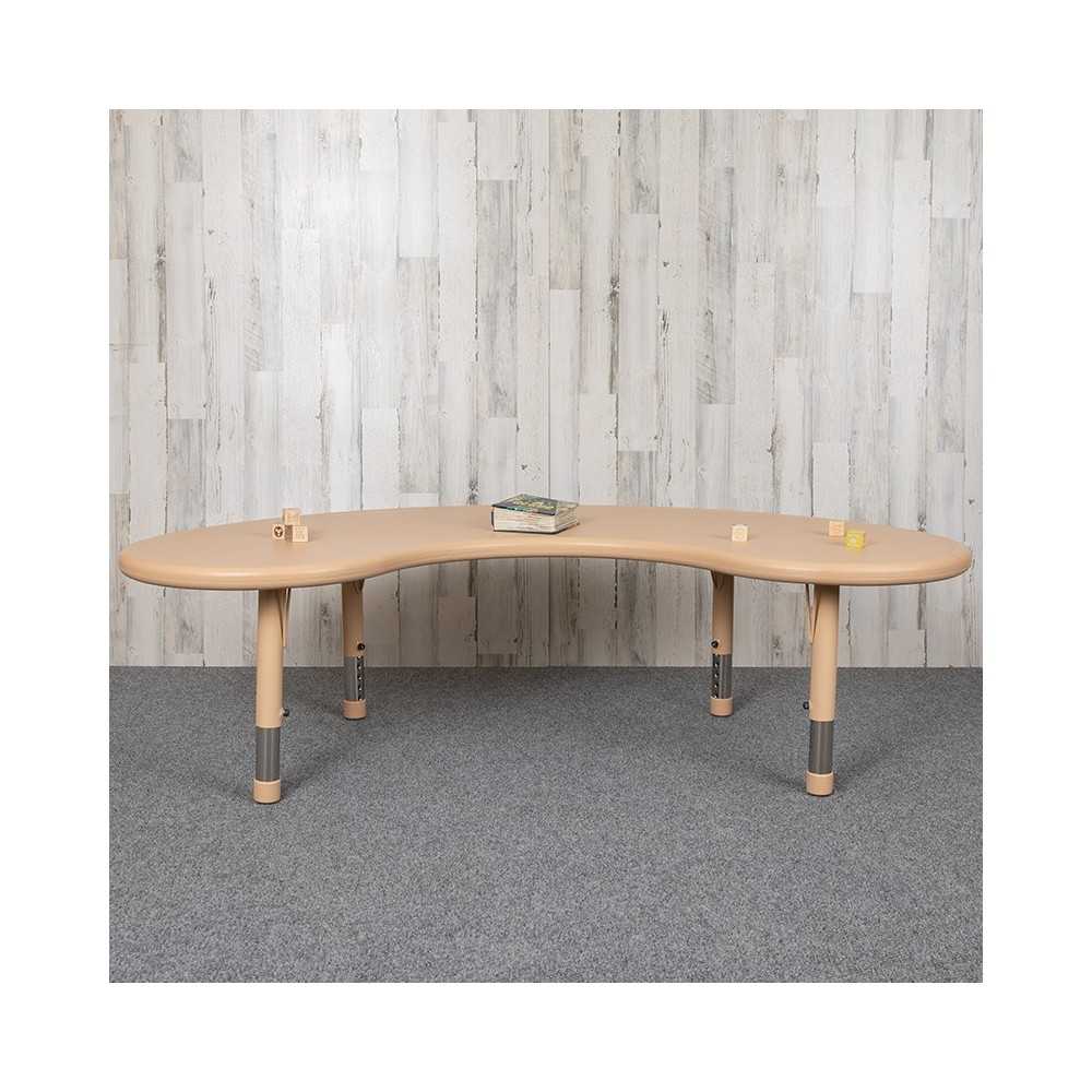 35"W x 65"L Half-Moon Natural Plastic Height Adjustable Activity Table