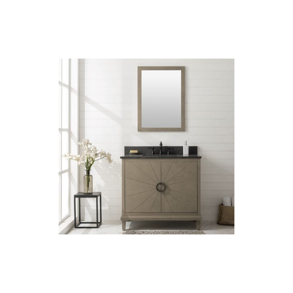 36" Antique Gray Oak Vanity With Blue Limestone Top