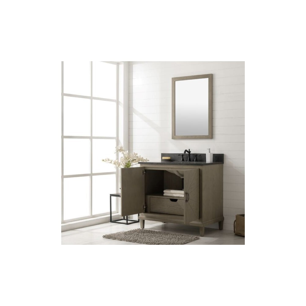 36" Antique Gray Oak Vanity With Blue Limestone Top