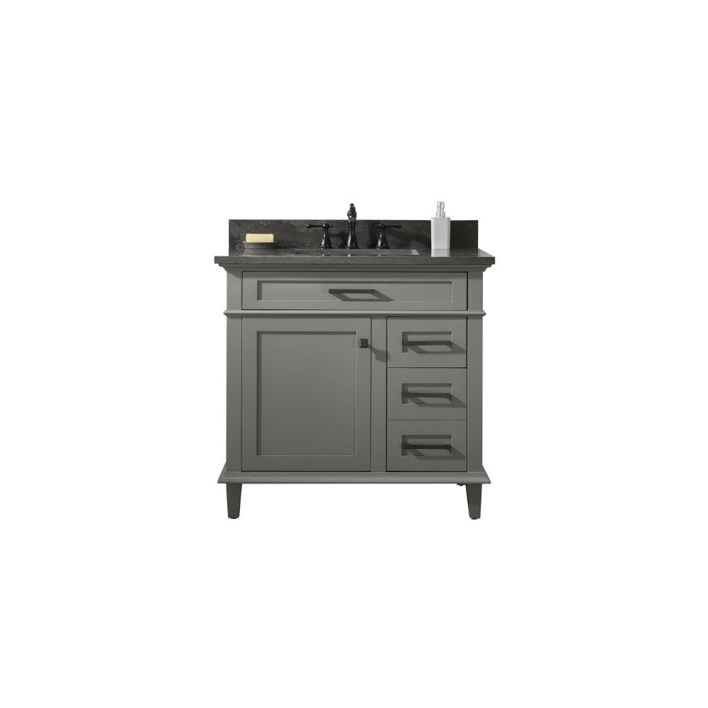 36" Pewter Green Finish Sink Vanity Cabinet With Blue Lime Stone Top