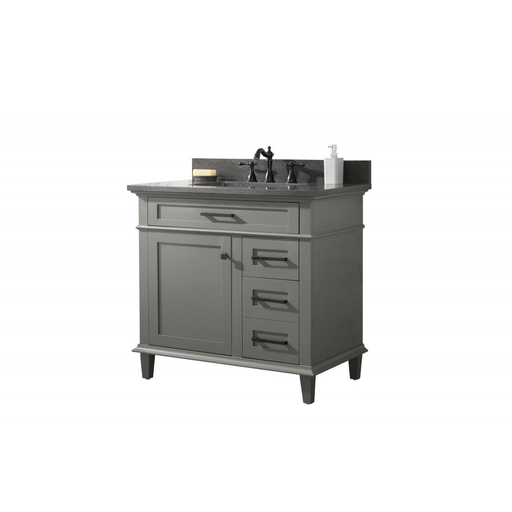 36" Pewter Green Finish Sink Vanity Cabinet With Blue Lime Stone Top