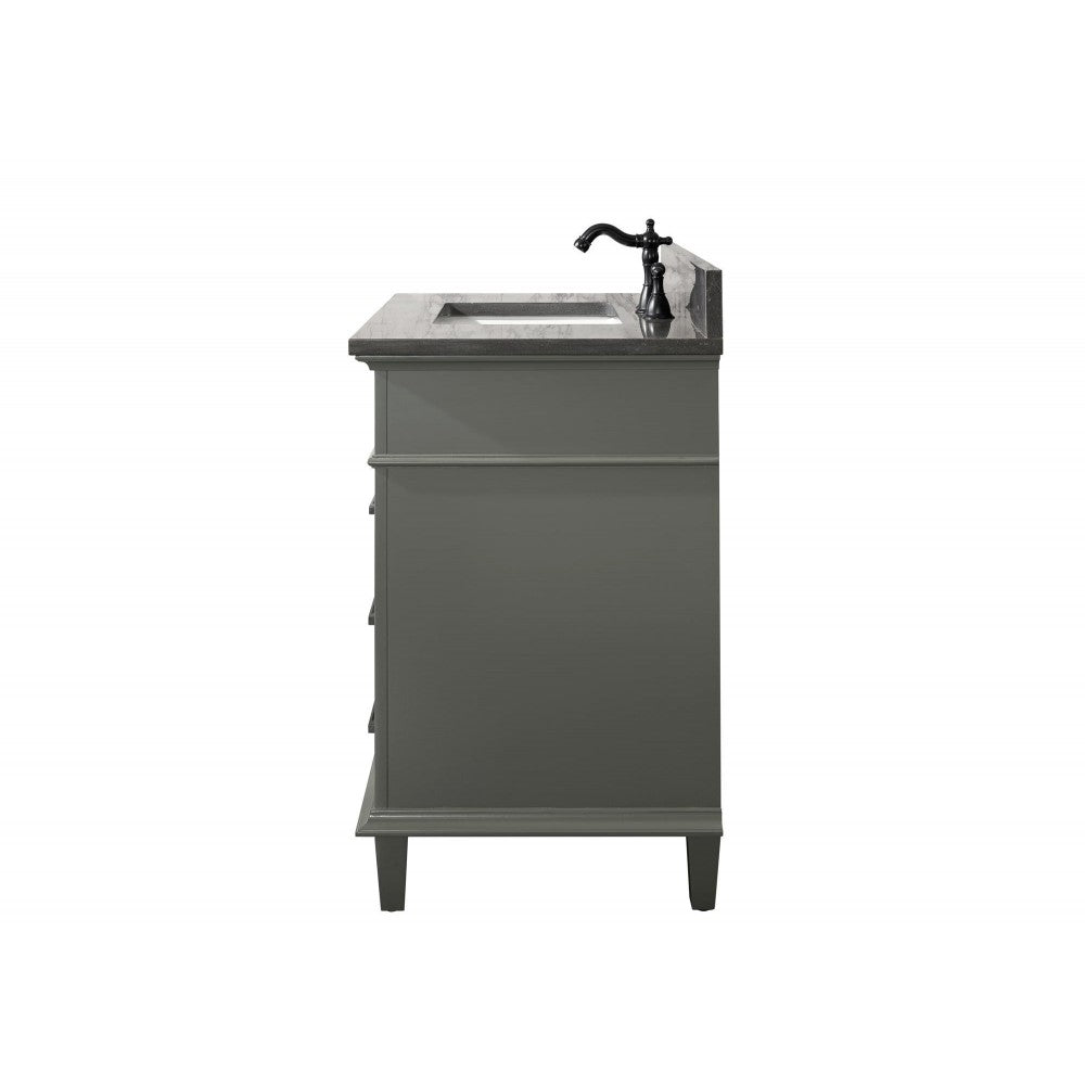36" Pewter Green Finish Sink Vanity Cabinet With Blue Lime Stone Top
