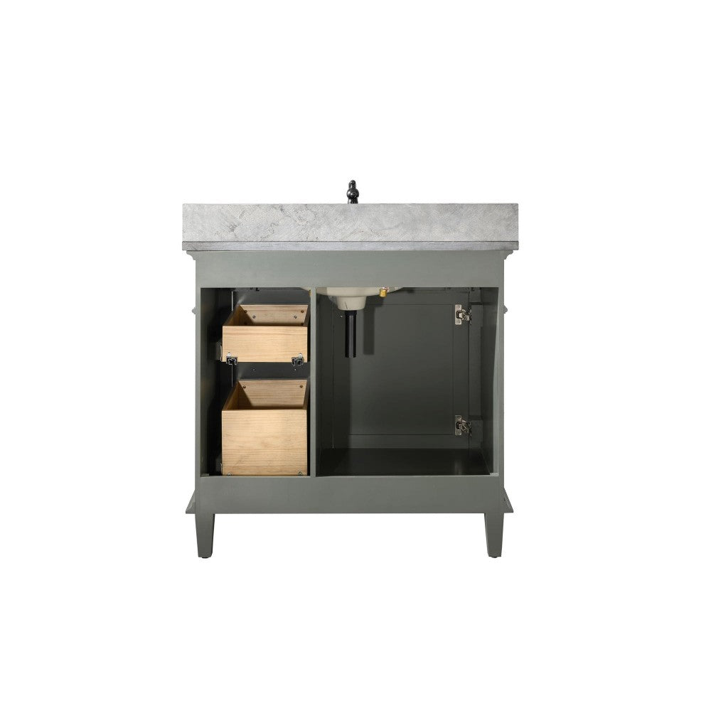 36" Pewter Green Finish Sink Vanity Cabinet With Blue Lime Stone Top