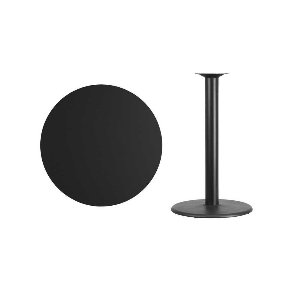 36'' Round Black Laminate Table Top with 24'' Round Bar Height Table Base