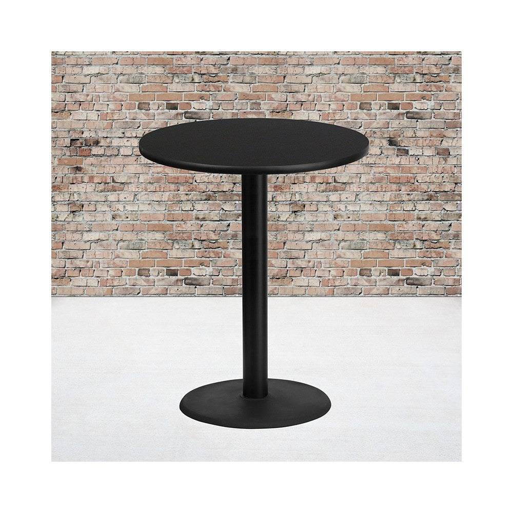 36'' Round Black Laminate Table Top with 24'' Round Bar Height Table Base