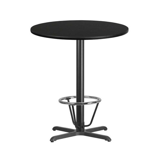 36'' Round Black Laminate Table Top with 30'' x 30'' Bar Height Table Base and Foot Ring