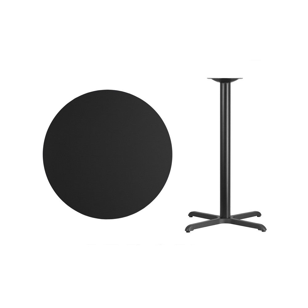 36'' Round Black Laminate Table Top with 30'' x 30'' Bar Height Table Base