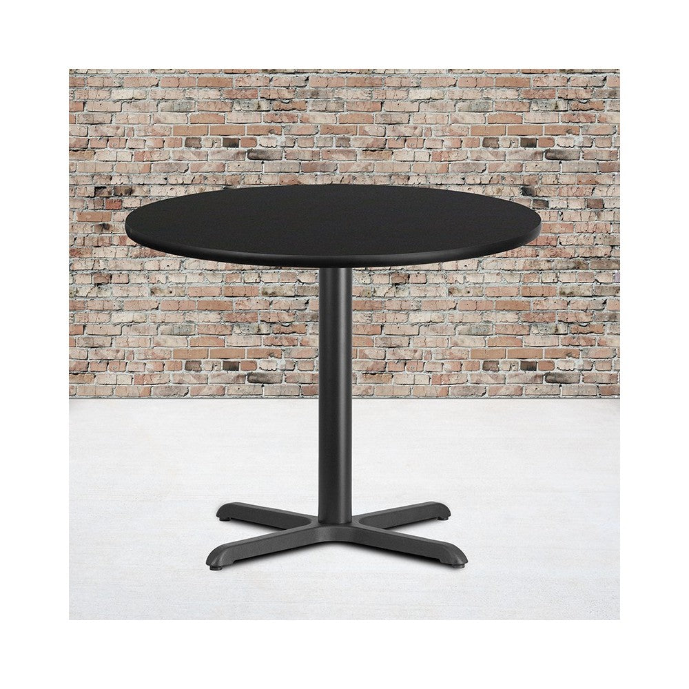 36'' Round Black Laminate Table Top with 30'' x 30'' Table Height Base