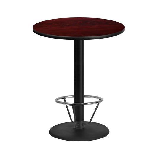 36'' Round Mahogany Laminate Table Top with 24'' Round Bar Height Table Base and Foot Ring