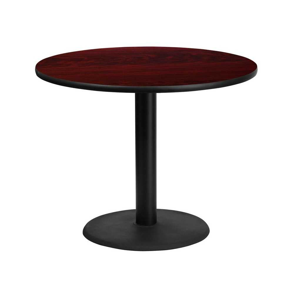 36'' Round Mahogany Laminate Table Top with 24'' Round Table Height Base