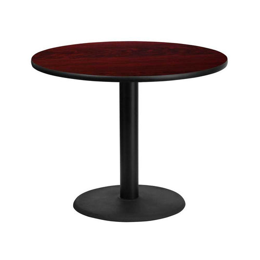 36'' Round Mahogany Laminate Table Top with 24'' Round Table Height Base