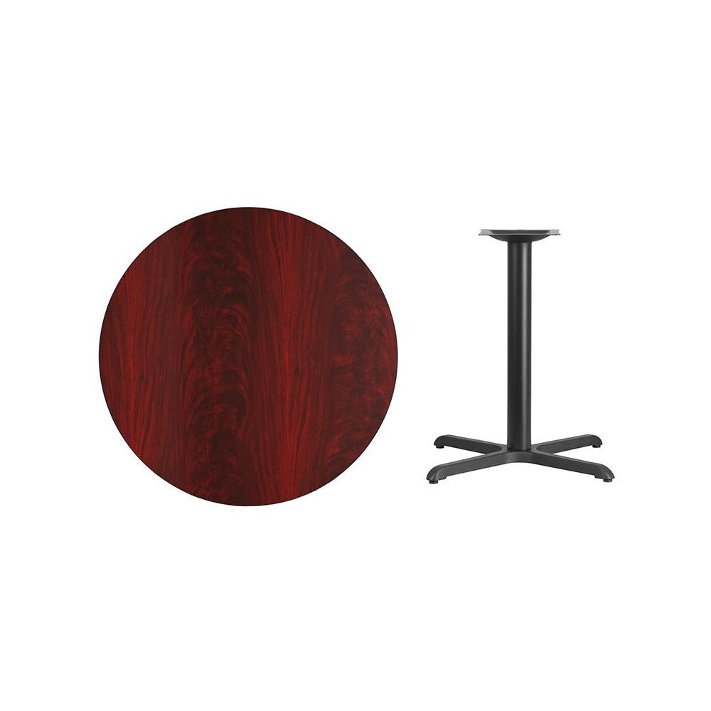 36'' Round Mahogany Laminate Table Top with 30'' x 30'' Table Height Base