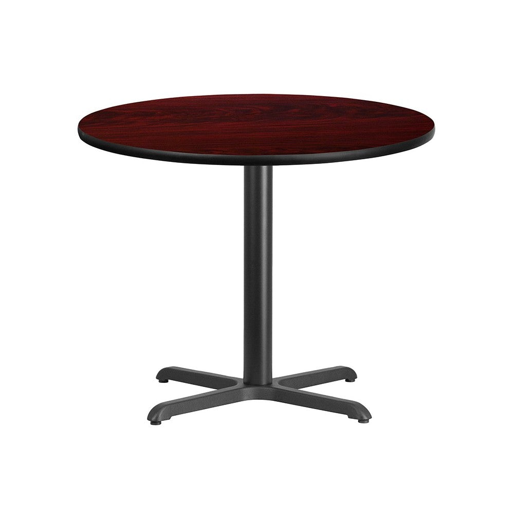 36'' Round Mahogany Laminate Table Top with 30'' x 30'' Table Height Base