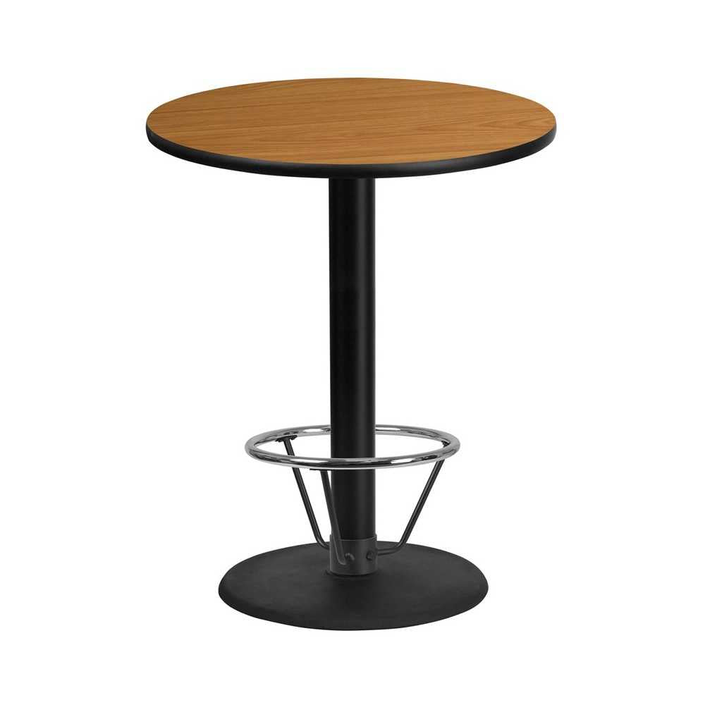 36'' Round Natural Laminate Table Top with 24'' Round Bar Height Table Base and Foot Ring