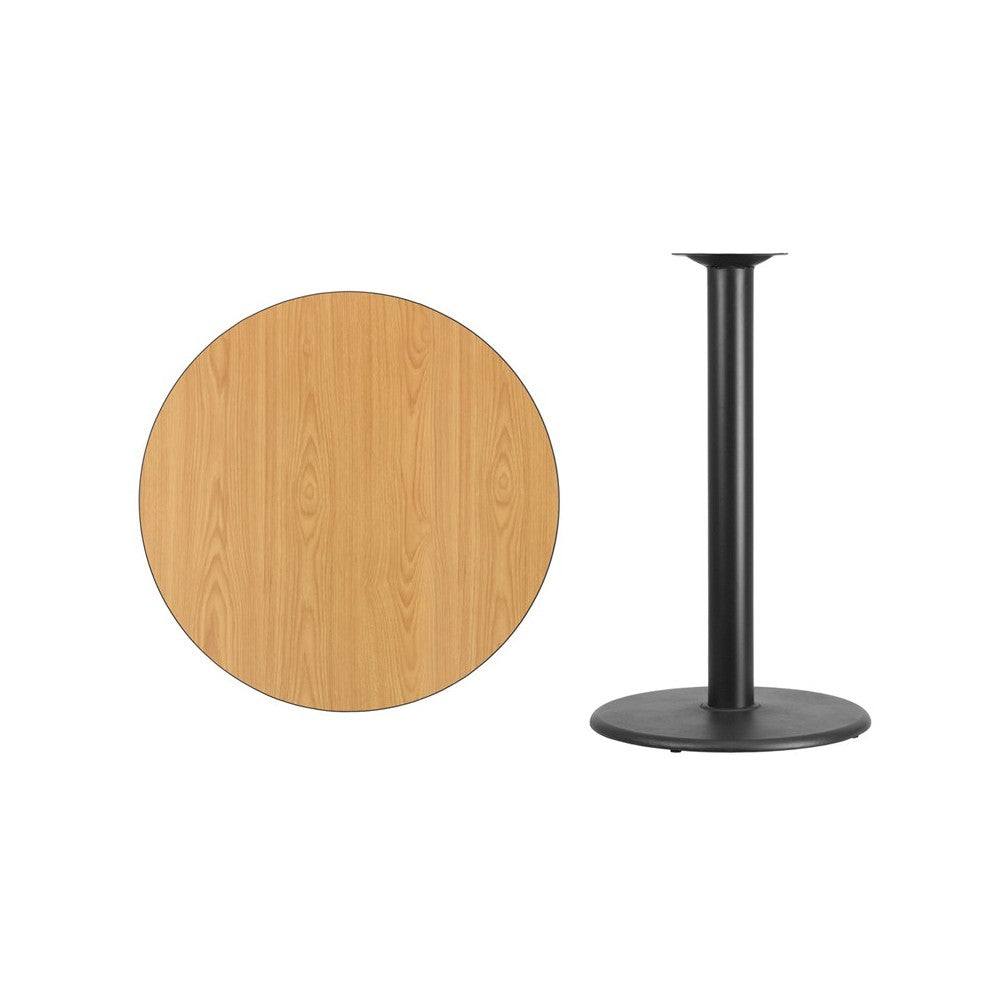 36'' Round Natural Laminate Table Top with 24'' Round Bar Height Table Base