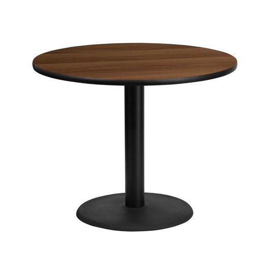 36'' Round Walnut Laminate Table Top with 24'' Round Table Height Base