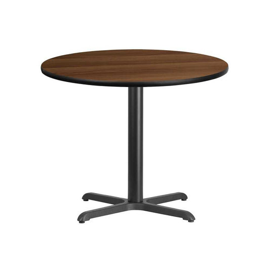 36'' Round Walnut Laminate Table Top with 30'' x 30'' Table Height Base