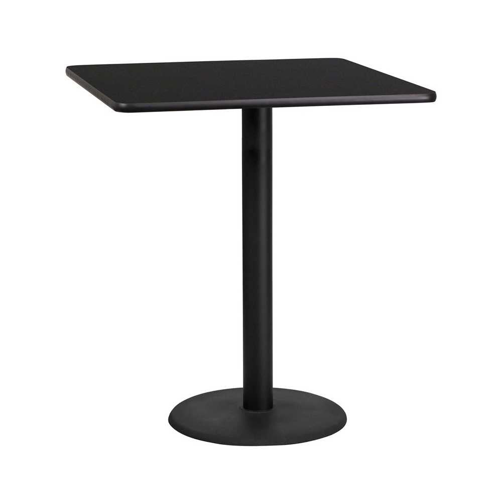 36'' Square Black Laminate Table Top with 24'' Round Bar Height Table Base