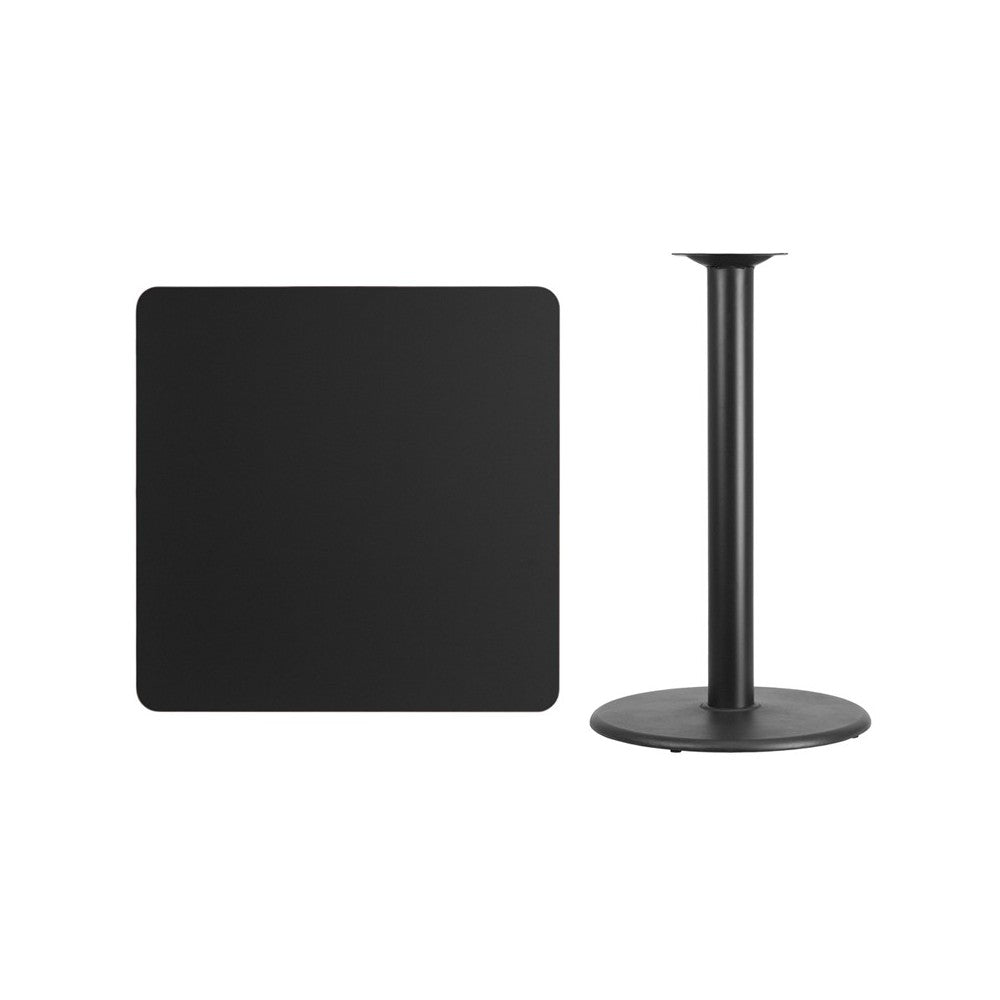 36'' Square Black Laminate Table Top with 24'' Round Bar Height Table Base