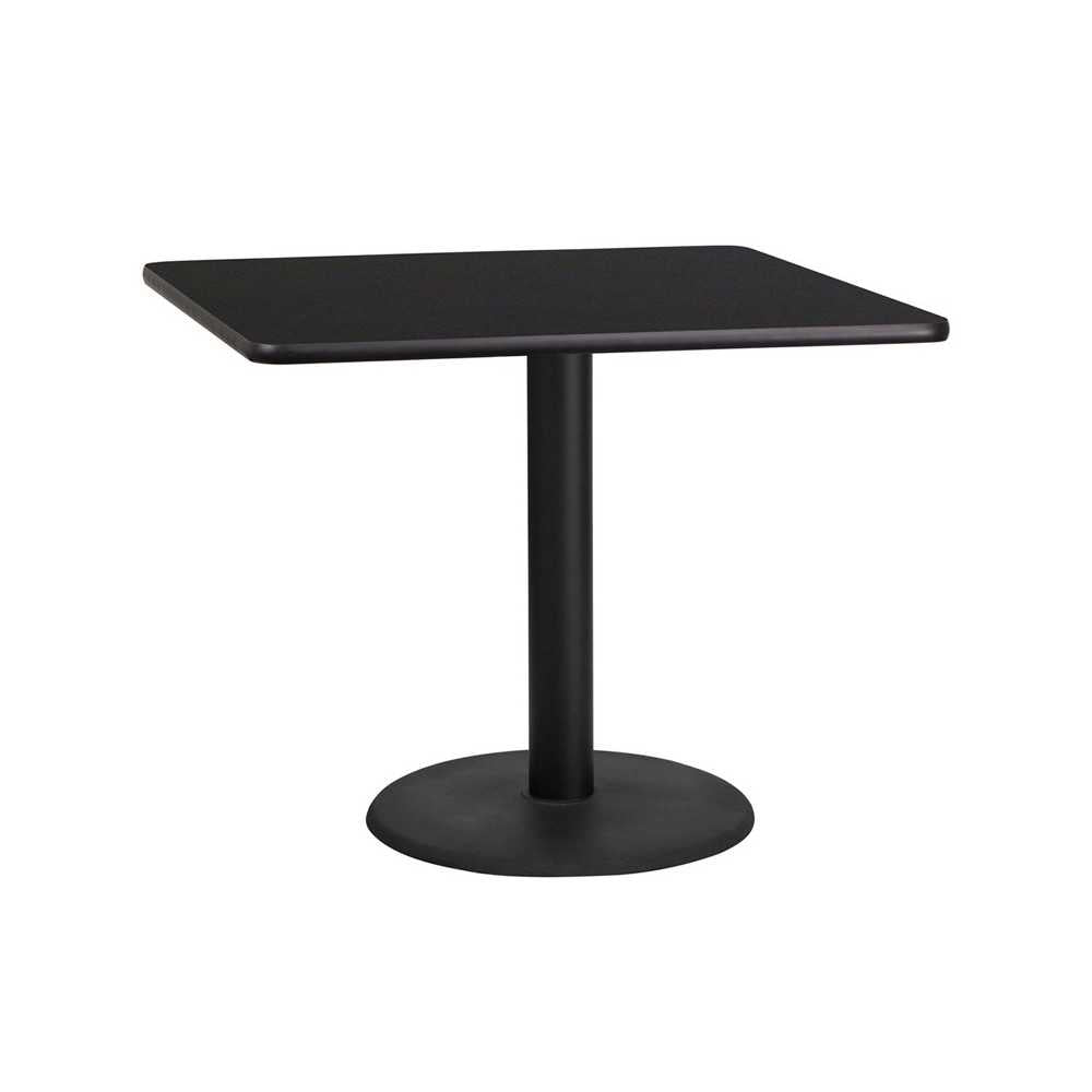 36'' Square Black Laminate Table Top with 24'' Round Table Height Base