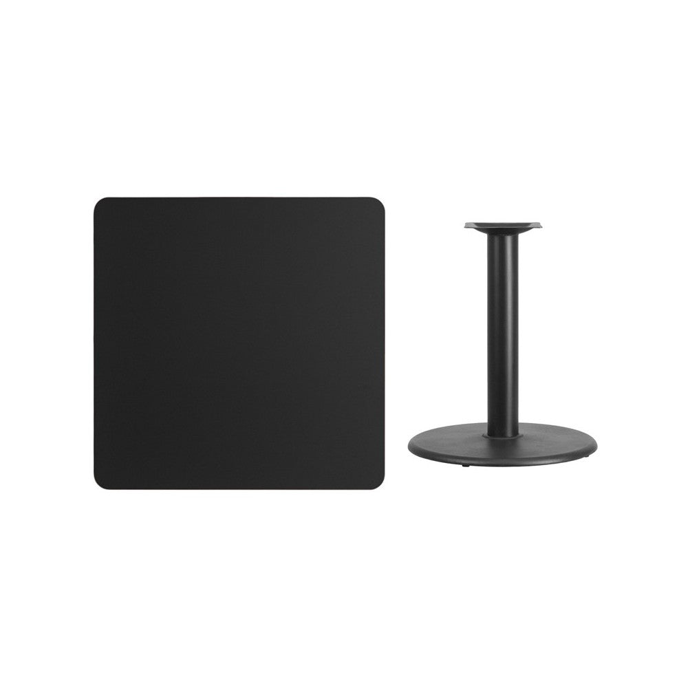 36'' Square Black Laminate Table Top with 24'' Round Table Height Base