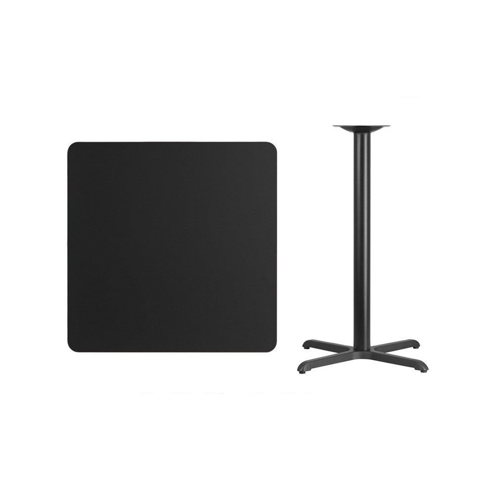 36'' Square Black Laminate Table Top with 30'' x 30'' Bar Height Table Base