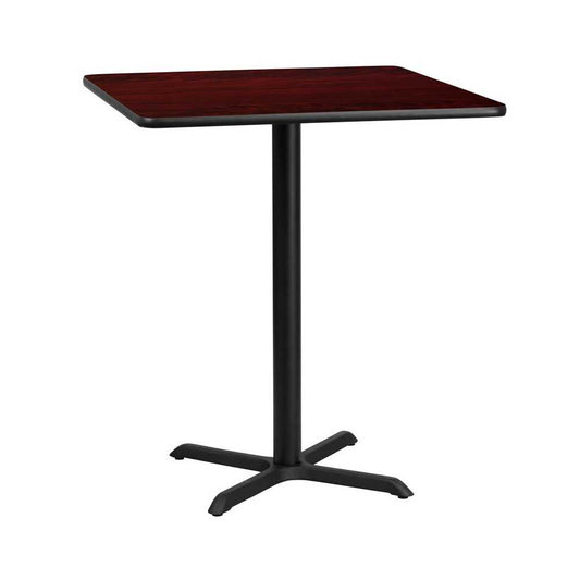 36'' Square Mahogany Laminate Table Top with 30'' x 30'' Bar Height Table Base