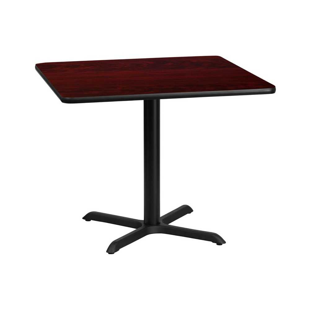 36'' Square Mahogany Laminate Table Top with 30'' x 30'' Table Height Base