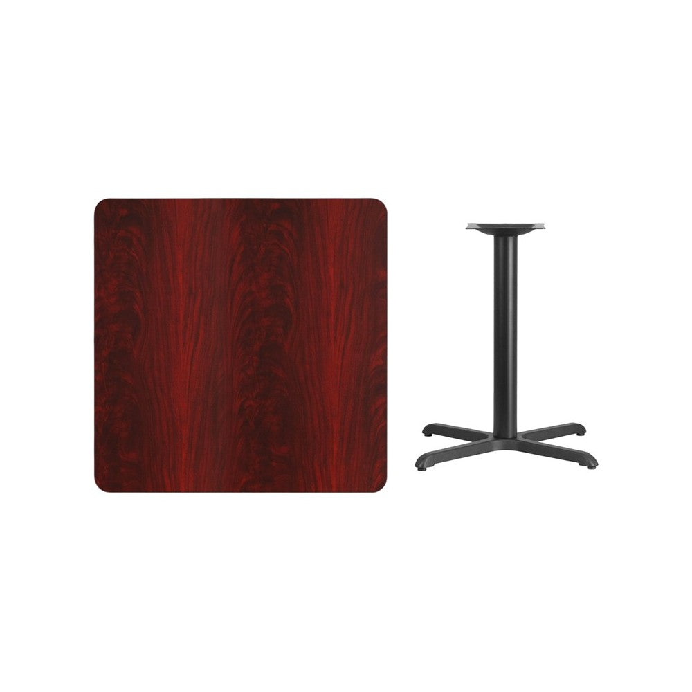 36'' Square Mahogany Laminate Table Top with 30'' x 30'' Table Height Base