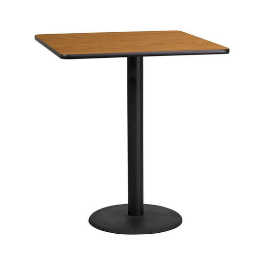 36'' Square Natural Laminate Table Top with 24'' Round Bar Height Table Base