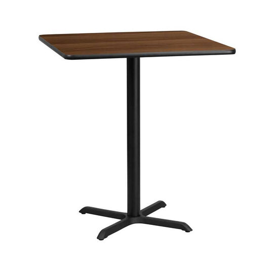 36'' Square Walnut Laminate Table Top with 30'' x 30'' Bar Height Table Base