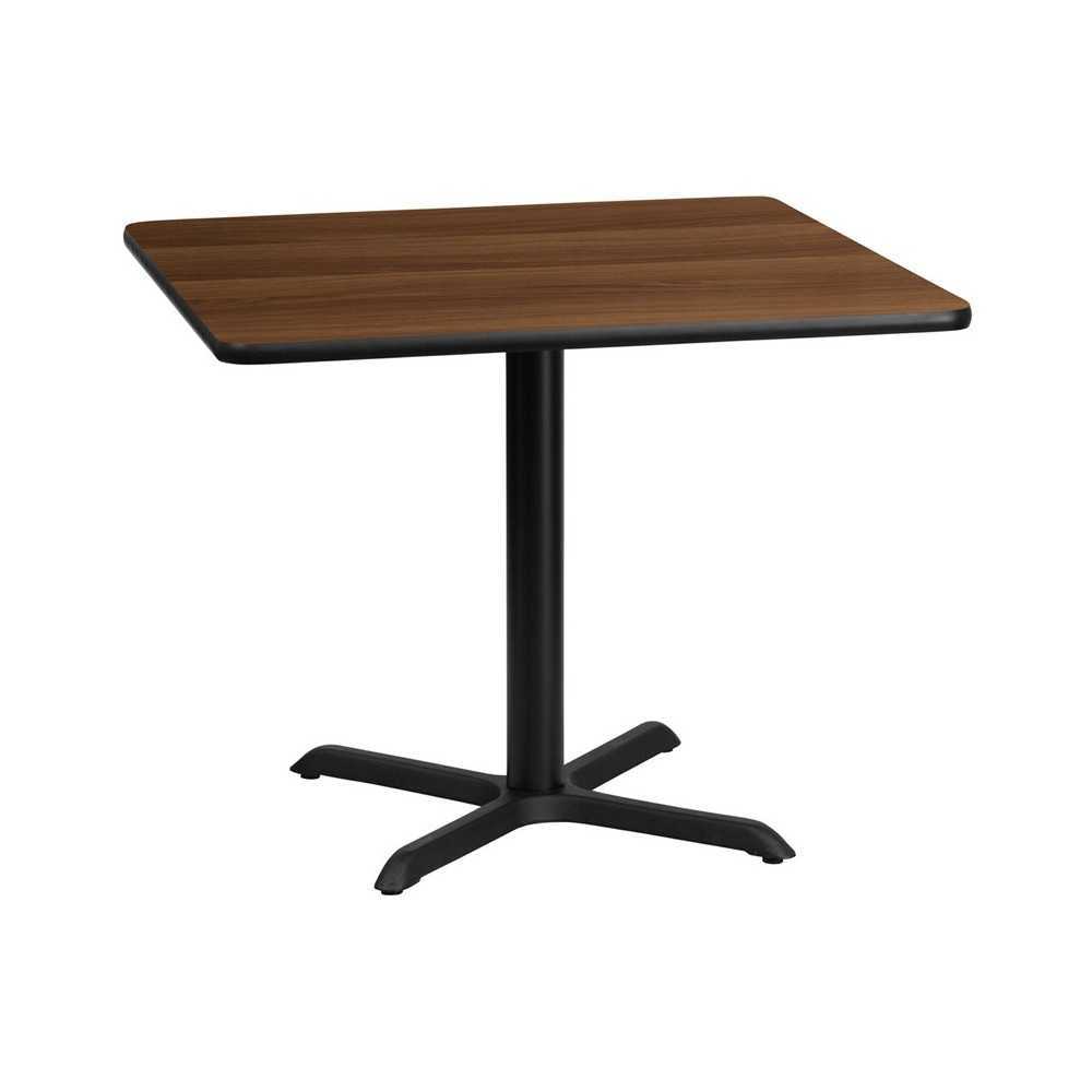 36'' Square Walnut Laminate Table Top with 30'' x 30'' Table Height Base