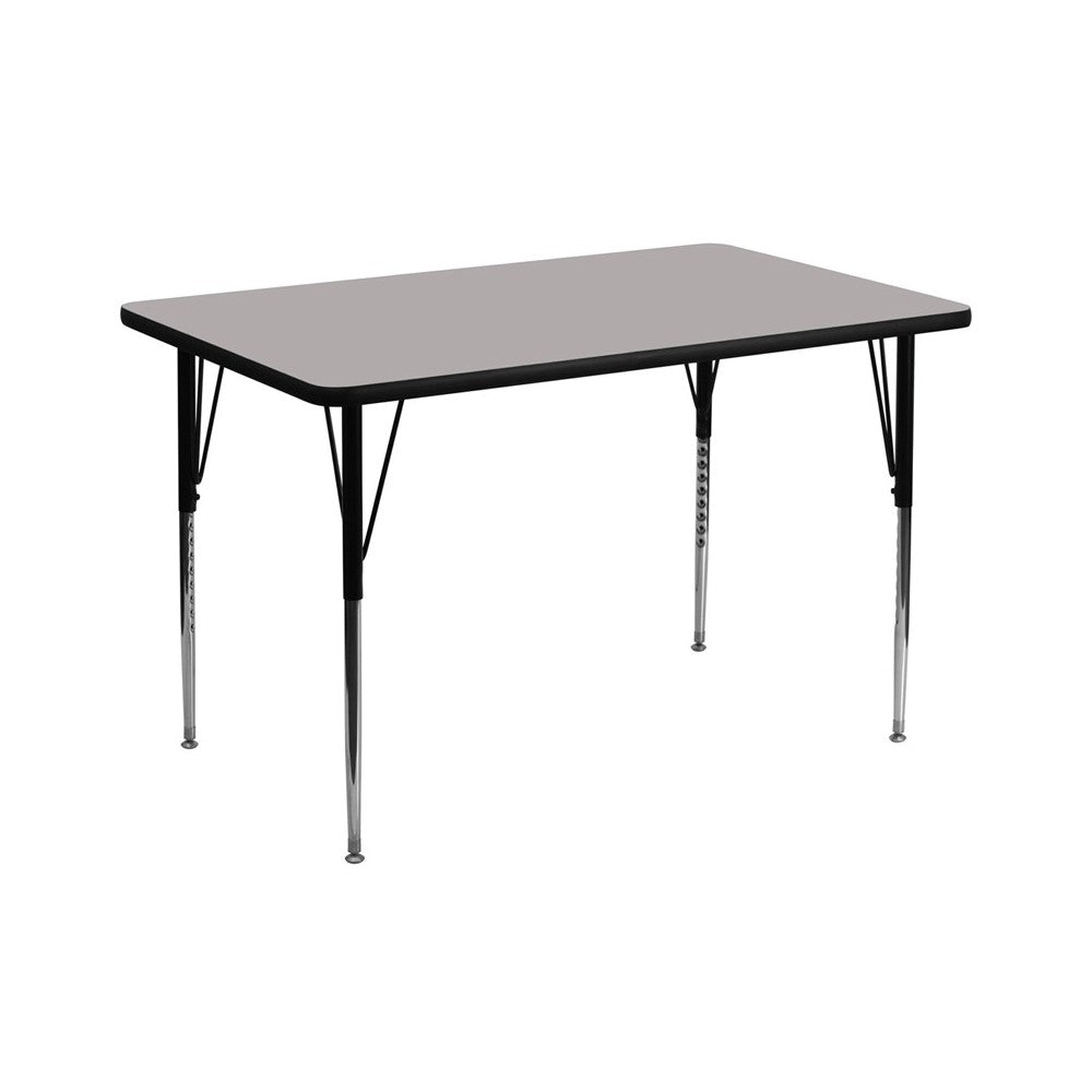 36''W x 72''L Rectangular Gray HP Laminate Activity Table - Standard Height Adjustable Legs