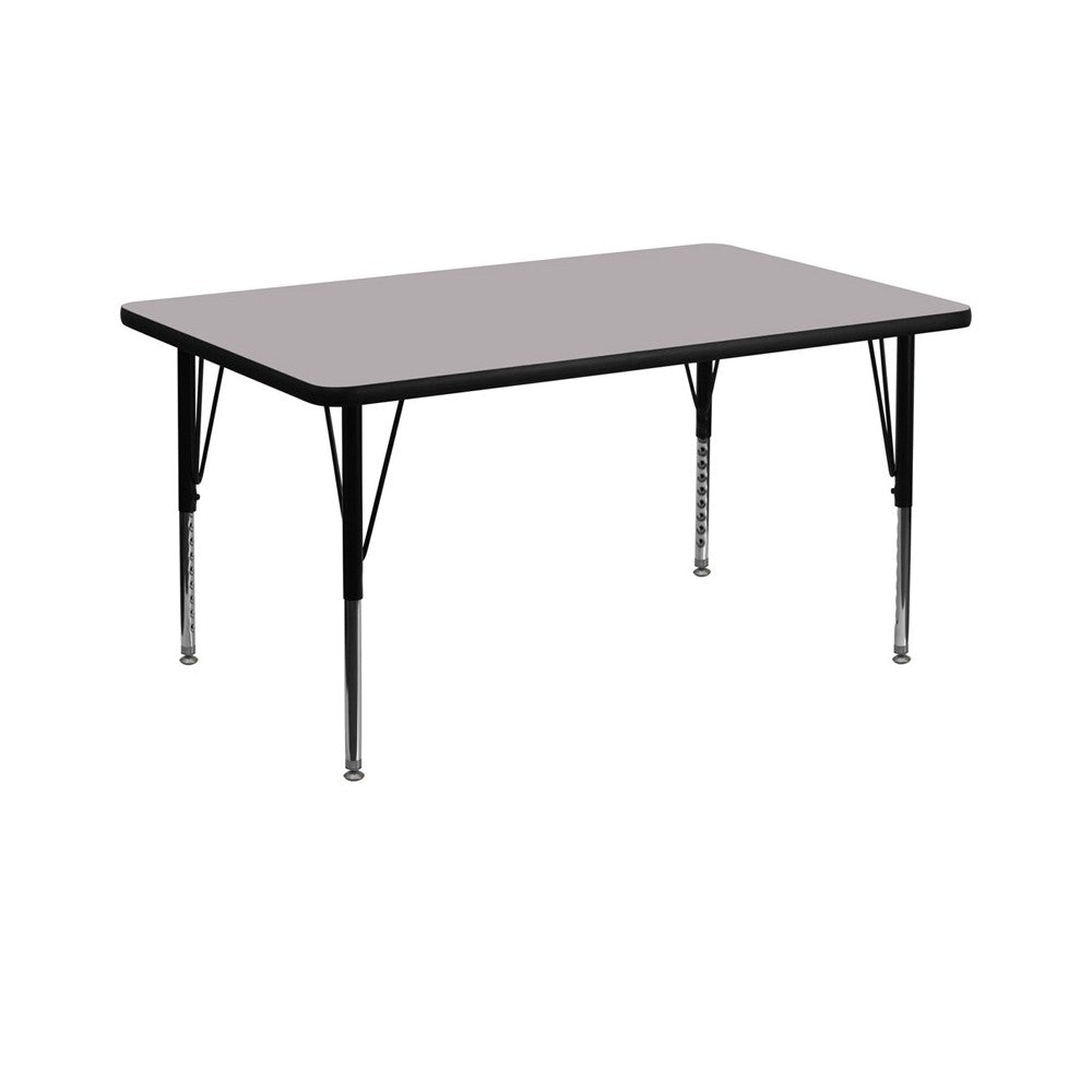 36''W x 72''L Rectangular Gray Thermal Laminate Activity Table - Height Adjustable Short Legs