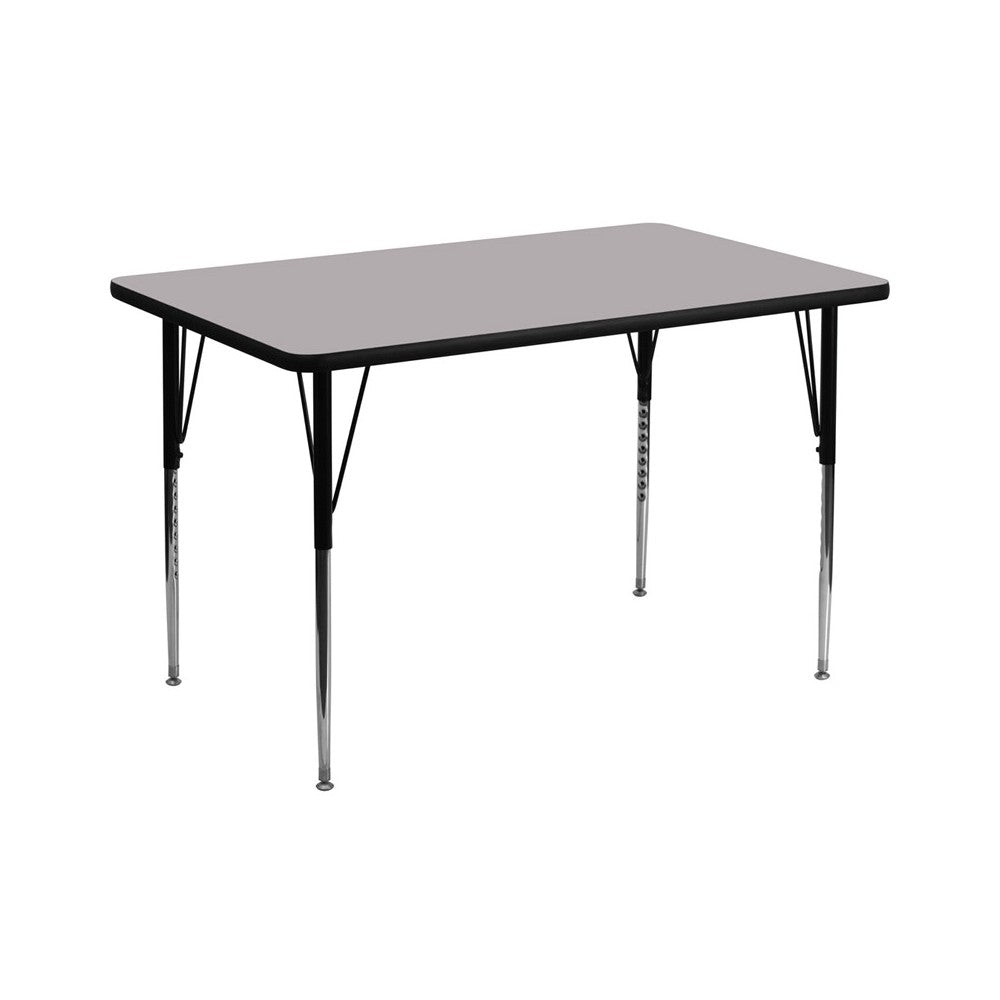 36''W x 72''L Rectangular Gray Thermal Laminate Activity Table - Standard Height Adjustable Legs