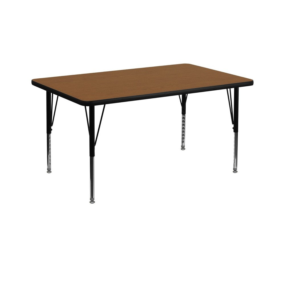 36''W x 72''L Rectangular Oak HP Laminate Activity Table - Height Adjustable Short Legs