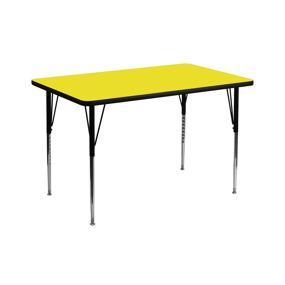 36''W x 72''L Rectangular Yellow HP Laminate Activity Table - Standard Height Adjustable Legs