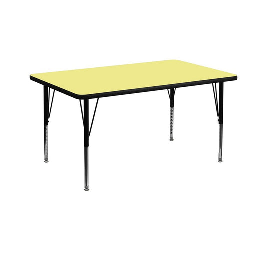 36''W x 72''L Rectangular Yellow Thermal Laminate Activity Table - Height Adjustable Short Legs