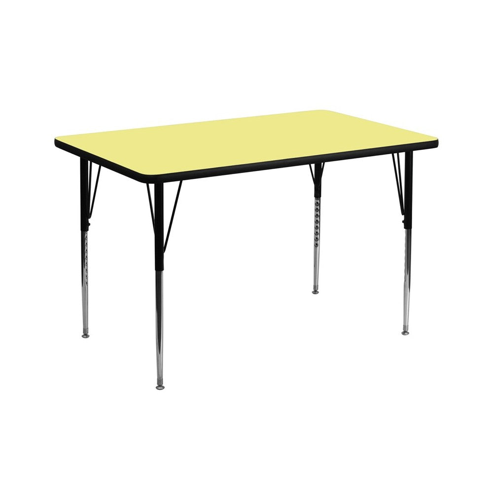 36''W x 72''L Rectangular Yellow Thermal Laminate Activity Table - Standard Height Adjustable Legs