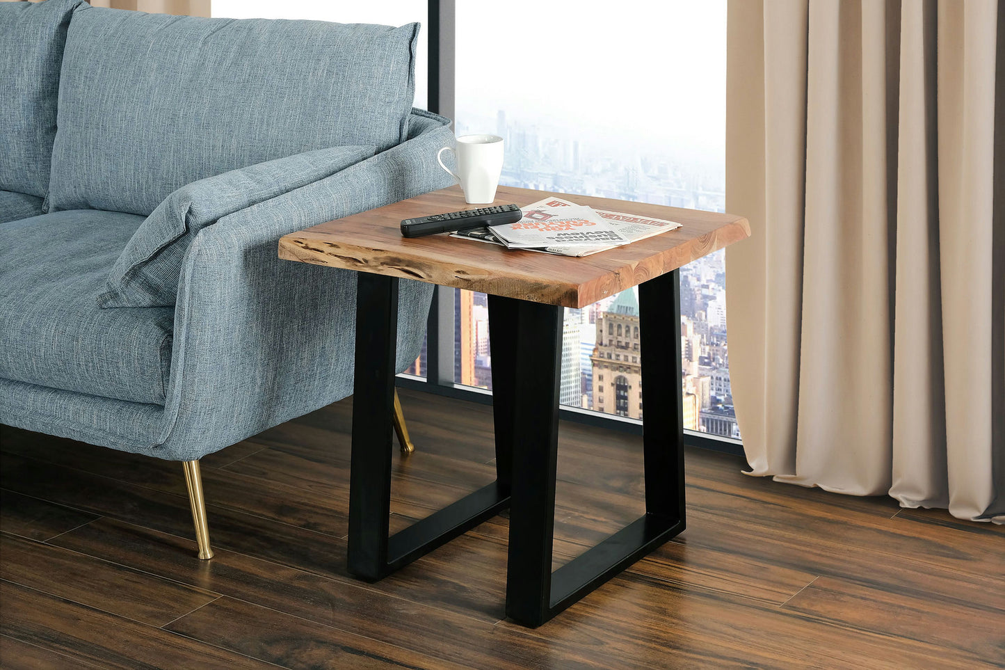 Hamilton Acacia Wood and Iron End Table