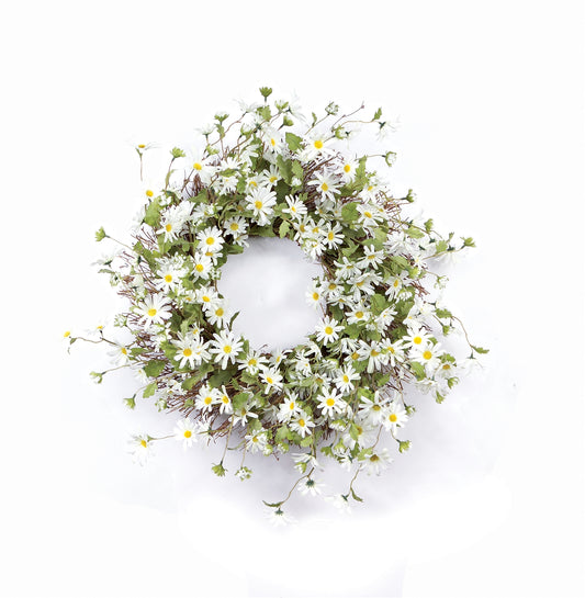 Daisy Wreath 23"D Polyester, Yellow, White, Green